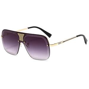 Black Rimless Oversized Square Unisex Gold Metal Bar Fashion Sunglasses NEW